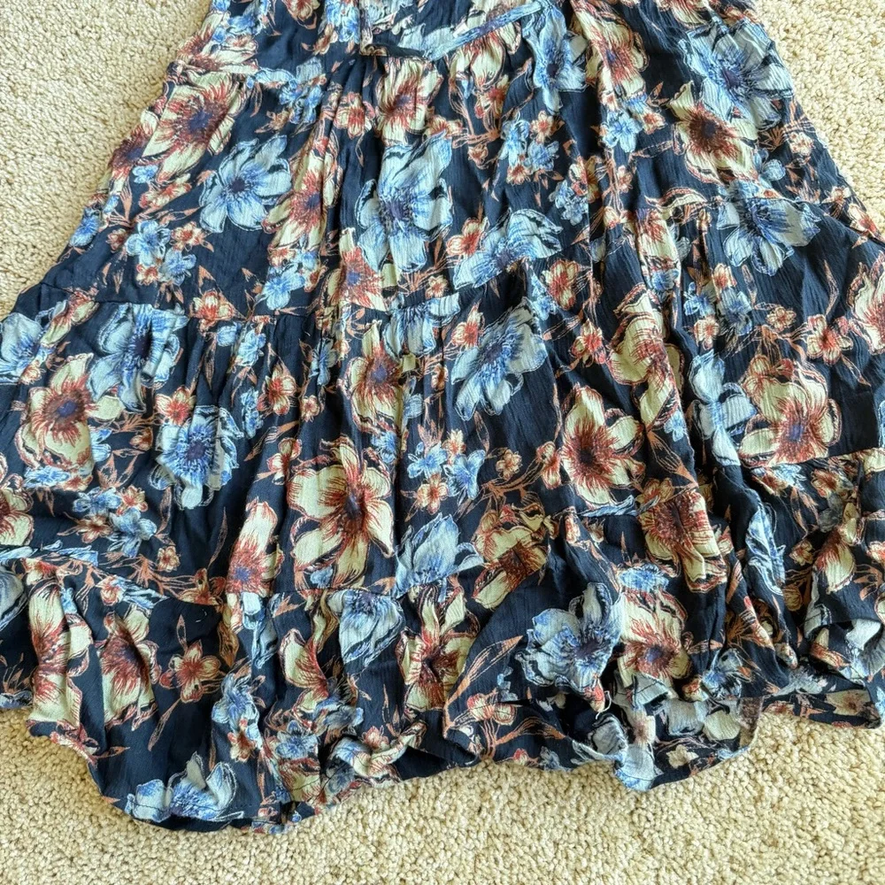 En Crème Women’s Floral Size M Babydoll Flare Dress Summer Casual Blue